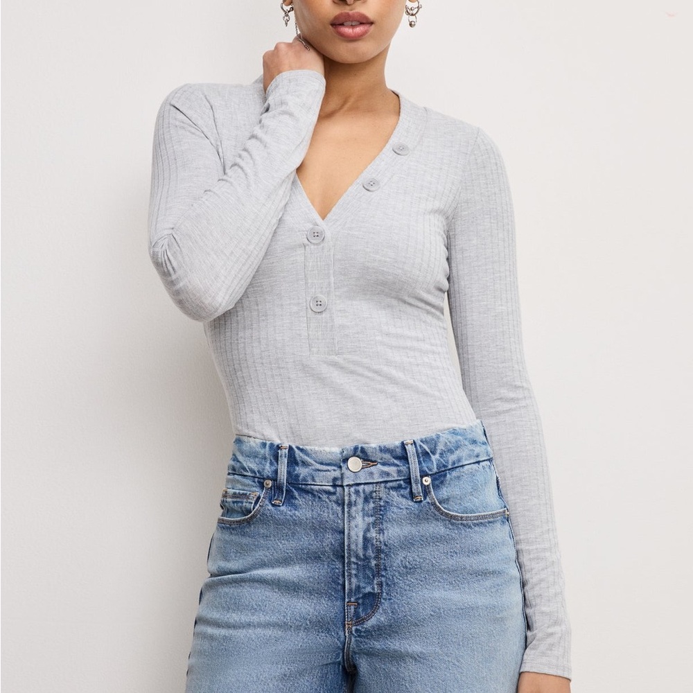 GOOD AMERICAN
 Ribbed Long Sleeve Button Bodysuit Size 2 (Medium)
